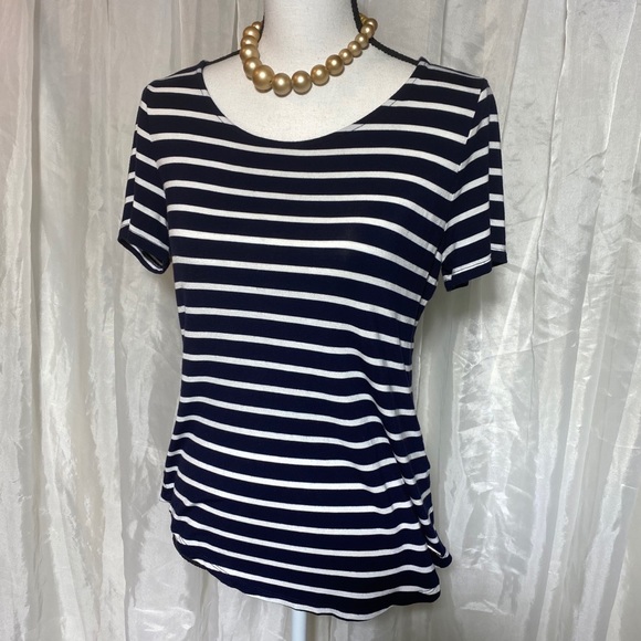 Calvin Klein Soft Scoopneck Navy/White Striped Top - Picture 5 of 16